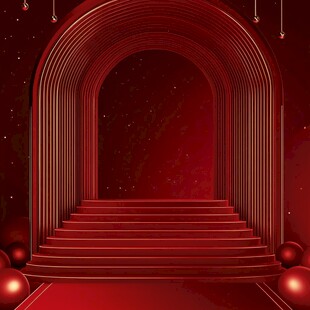 红色梦幻拱形阶梯场景