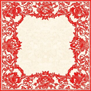 中式红花纹古典边框图案