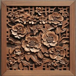 中式木雕花卉装饰挂件