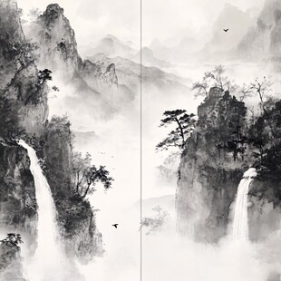 水墨山水双景图
