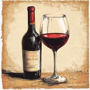 复古风红酒瓶与高脚杯图