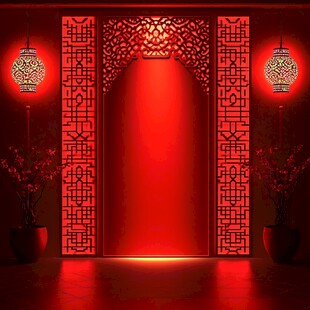 中式红韵拱门灯笼装饰景