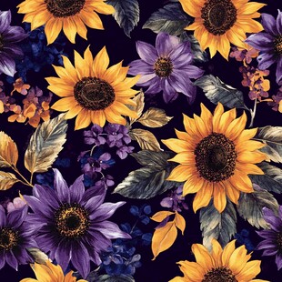 向日葵与紫花的梦幻图案