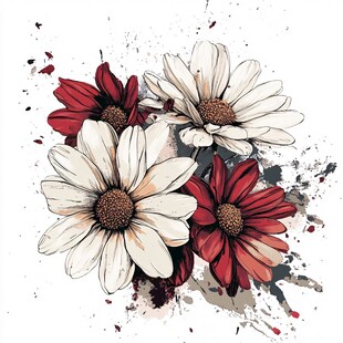 水彩风红白雏菊插画