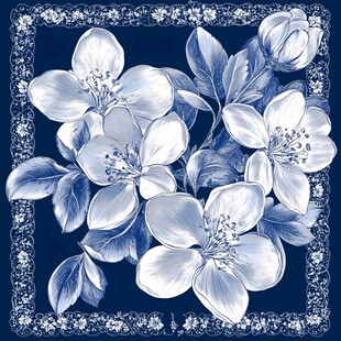 蓝白花卉方巾图案设计