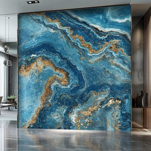蓝色金纹大理石背景墙