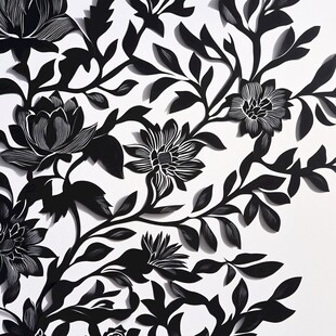 黑白花卉枝叶装饰图案