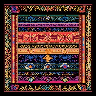 民族风彩色几何刺绣图案