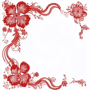 红色花卉装饰花边图案