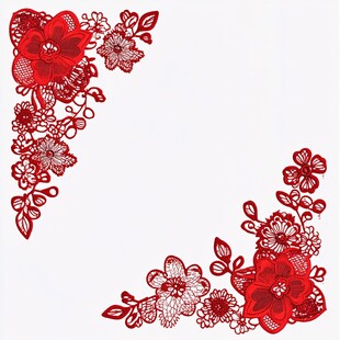 红色蕾丝花边花卉装饰图案