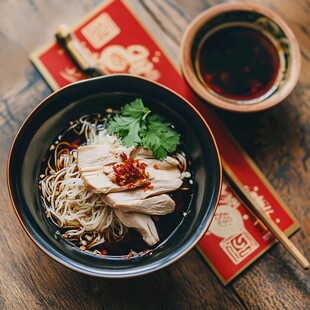 美味鸡肉面搭配特色蘸料