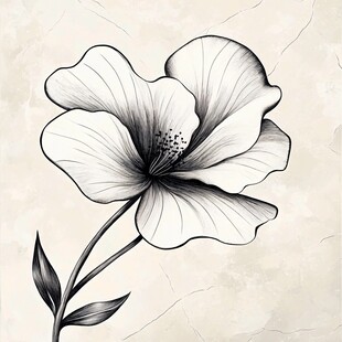 黑白花卉插画 简约艺术风