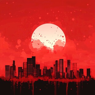 红色夜幕下的都市天际线