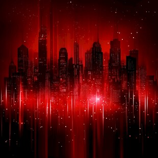 红色科技风都市夜景背景图