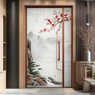 中式山水梅花入户门设计