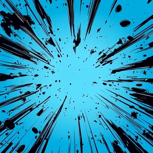 蓝色背景上的黑色喷溅图案
