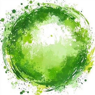 绿色水彩圆形墨渍效果