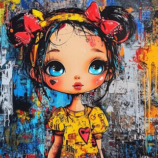 涂鸦风可爱双马尾小女孩