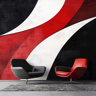 时尚几何墙前的双色座椅