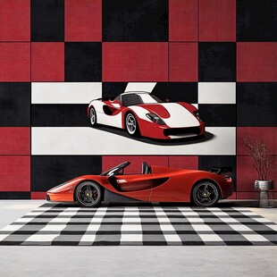 炫酷红跑车与个性背景墙
