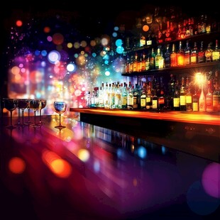 绚丽酒吧夜景与多彩酒架