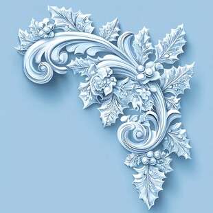 蓝色浮雕风圣诞装饰角花