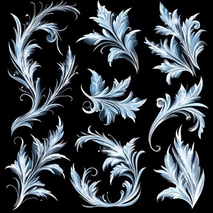 蓝色优雅花纹装饰图案集合