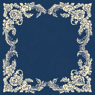 蓝底花卉边框装饰图案