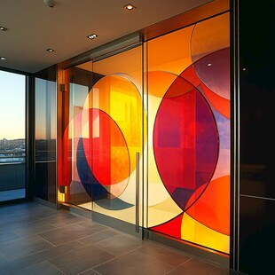 彩色几何图案玻璃墙面艺术