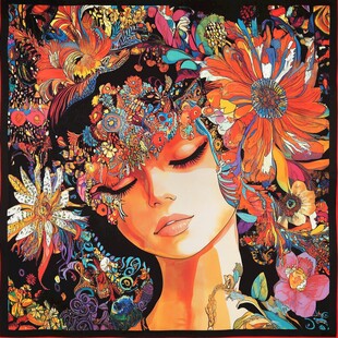 梦幻花卉少女插画