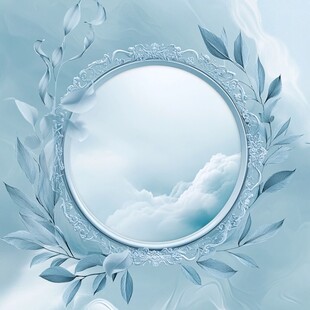 梦幻蓝调圆形云景装饰框