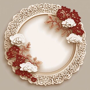中式雕花云纹圆形装饰框
