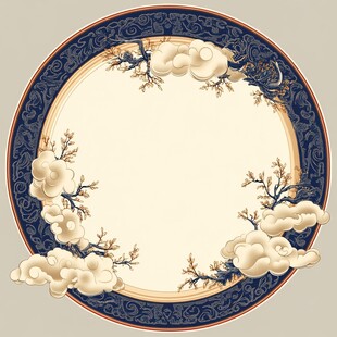 中式云纹花卉圆形装饰图案