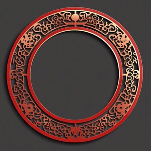 中式红色雕花圆环装饰