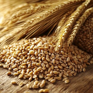 金黄小麦穗与饱满麦粒