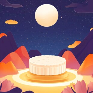 月下月饼 中秋美好意象