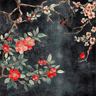 中式花鸟图 繁花飞鸟共绘景