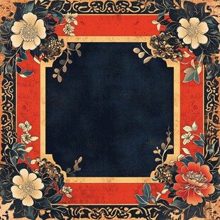 中式古典花卉边框装饰图