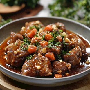 美味红烧排骨配蔬菜