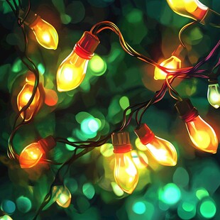 温馨闪烁的彩色节日灯串