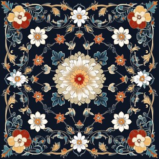 复古花卉图案方形装饰纹样