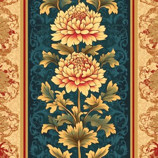 中式古典菊花花卉装饰图案