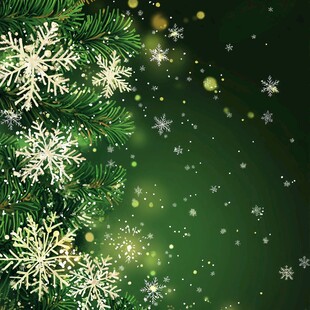 圣诞松枝雪花梦幻背景图