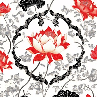 中式荷花花卉图案纹样