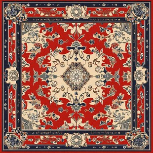 复古风红色花卉图案方巾