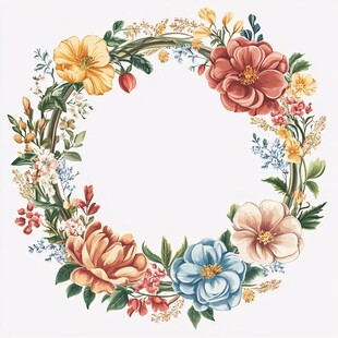 花卉环绕的精美圆形花环