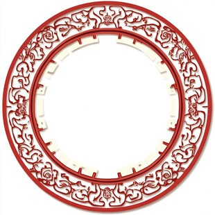 中式红雕花环形装饰图案