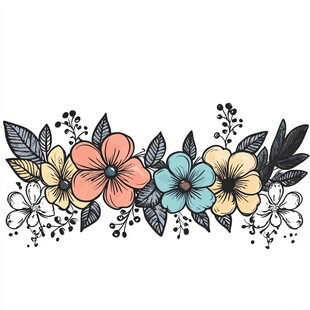 手绘多彩花卉装饰图案