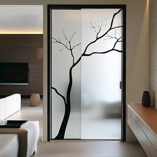 简约树枝图案玻璃隔断门