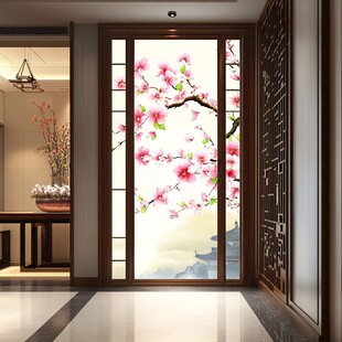 中式玄关的唯美桃花屏风